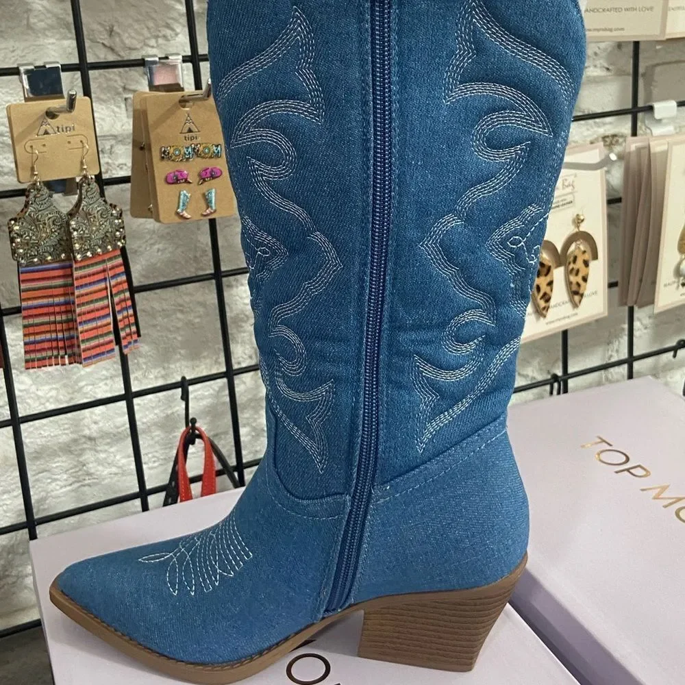 Just arrived blue denim cowboy boots - Picture 3 of 13